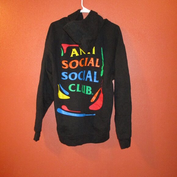 Anti Social Social Club Men Large Black Red Green Yellow Graphic Pullover Hoodie - Picture 8 of 11